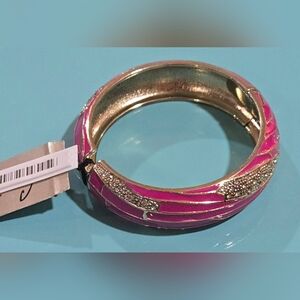 Nordstrom Sequin NYC Fuchsia Pink Enamel & Crystal Hinge Bangle NWT